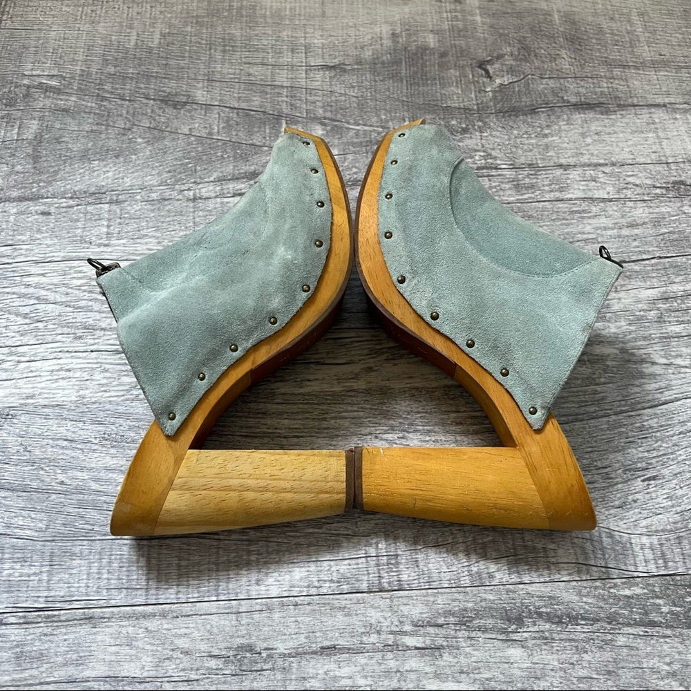 Madison Harding Wooden Heels Slides Front Zipper Platform